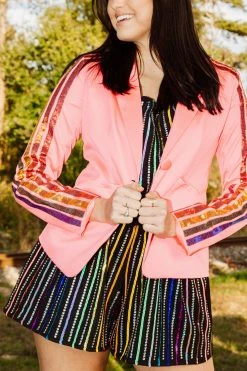 Queen Of Sparkles Neon Pink Sequin Sleeve Blazer