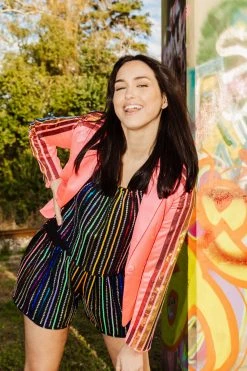 Queen Of Sparkles Neon Pink Sequin Sleeve Blazer