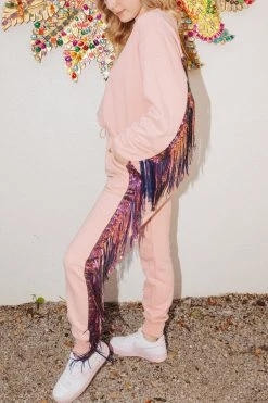 French For I Love Pants Pink/Iridescent Sequin Fringe Joggers