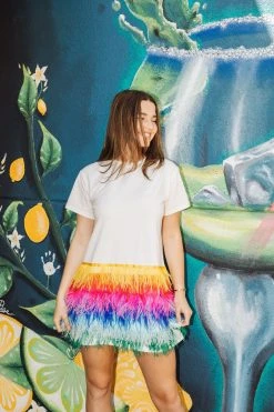 Queen Of Sparkles Rainbow Feather Bottom Tee Dress