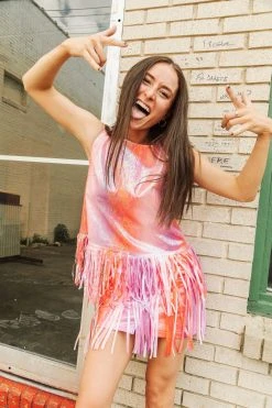 Queen Of Sparkles Red/Purple Leather Long Fringe Skirt WHAT'S NEW