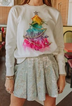Queen Of Sparkles White Feather Christmas Tree Sweater Sweaters