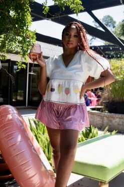 Queen Of Sparkles Glitter Glasses Wine Peplum Top