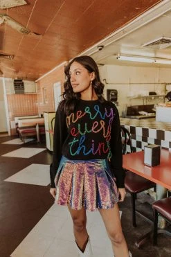 Queen Of Sparkles Sweaters Merry Everything Glitter Script Sweater