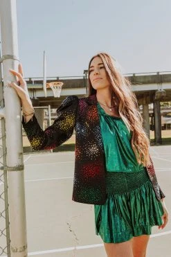 Queen Of Sparkles Holiday Rhinestone Cluster Poof Sleeve Blazer