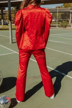 Queen Of Sparkles Red Rhinestone Pants