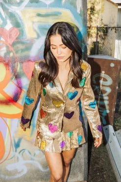 Queen Of Sparkles Valentine's Day Gold Hearts Blazer