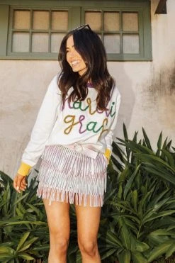 Queen Of Sparkles Mardi Gras Glitter Script Sweater Sweaters