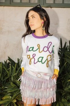 Queen Of Sparkles Mardi Gras Glitter Script Sweater Sweaters